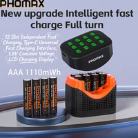 PHOMAX New 12-slots LCD Fast Charger & Rechargeable Battery,1.5V AA 4200mWh & AAA 1110mWh Lithium Battery  For Remote Mouse Toys 2