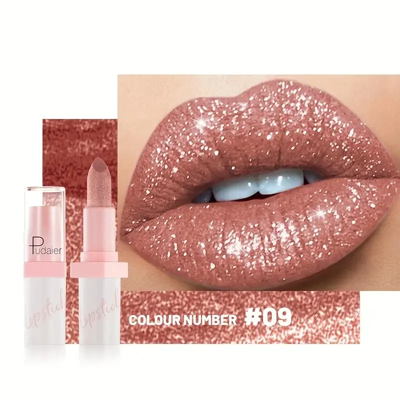 Shimmering Pink Metallic Waterproof Lipstick - Long-Lasting Glitter Shine
