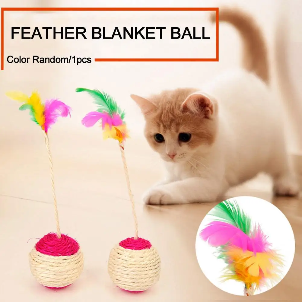 

Interactive Cat Toy Sisal Cat Scratching Ball Training Accessory for Kitten Pet Cat Play Supplies Feather Cat Toys Random C V3T7