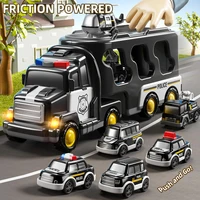 WizKidz Police Truck Toys for Boys & Girls - Carrier Vehicle Set with 5 Mini Cars & 1 Helicopter for Kids Age 3+ Christmas Gift 1