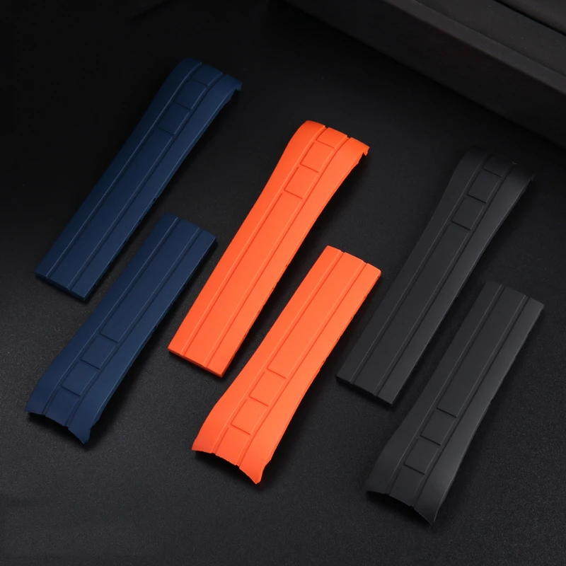 Premium Arc Mouth Watchband - Rubber Strap in Black, Orange, and Blue