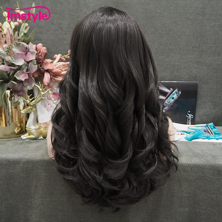 Synthetic wig Imstyle Black Wig Synthetic Lace Front Wig Heat Resistant Fiber Natural Wavy Daily For Women 20 Inch