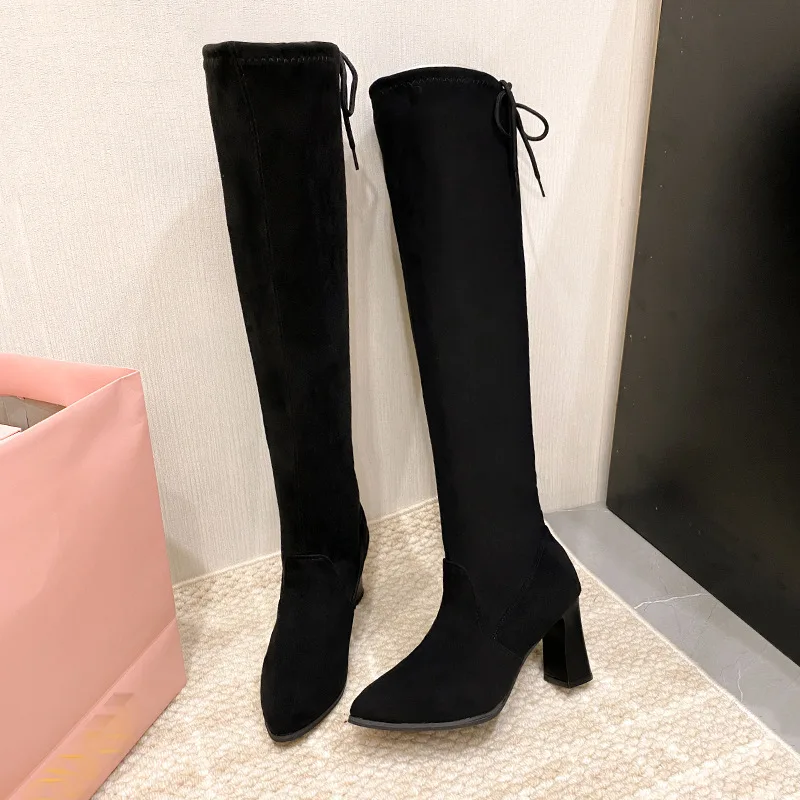 Women High Boots Sexy High Heels Sock Boots Suede Women's Pumps Winter Designer Luxury Boots Woman 2025 New Snow Botas Female