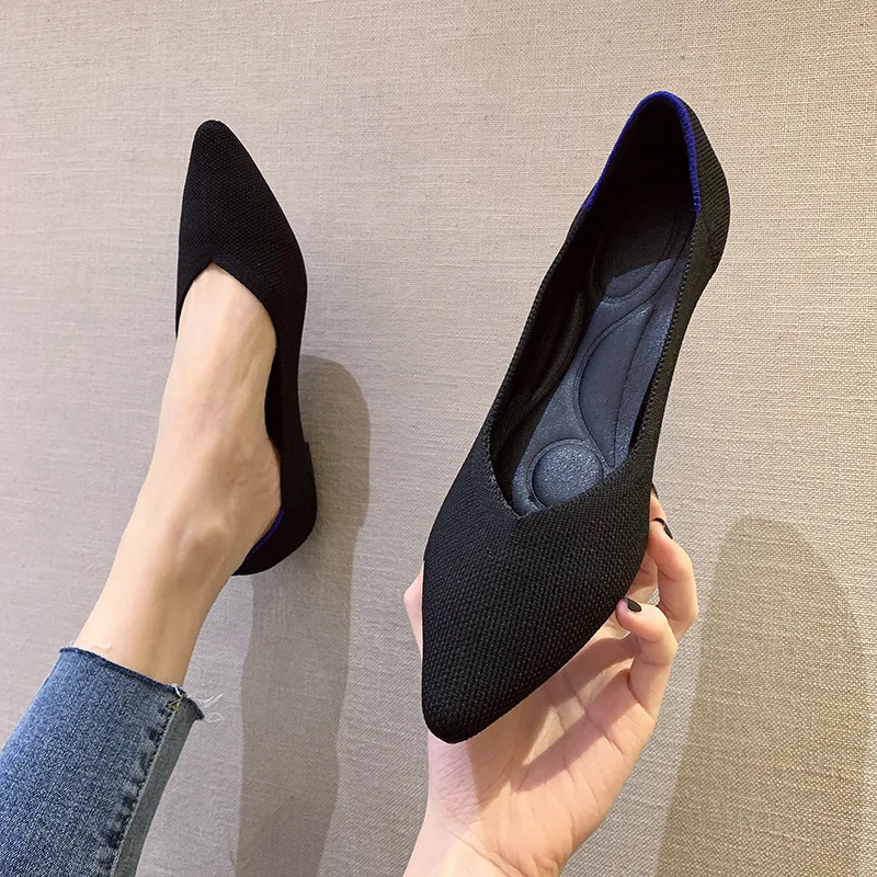 Women Shoes Flats Spring Autumn Knitted Pointed Comfortable Plus Size 43