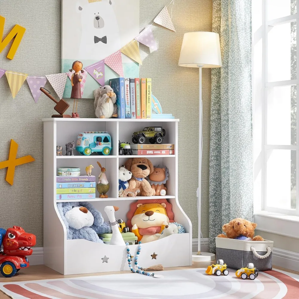 Kids Toy Storage Organizer, Children Multi-Functional Bookcase and Bookshelf, Toddler 5 Cubby Toy Storage Cabinet,White)