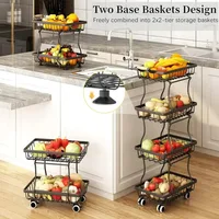 4 Tier Stackable Metal Vegetable Storage Rack with Wheels Rotating Corner Kitchen Organizer Basket for Potato Onion Banana Frui 4