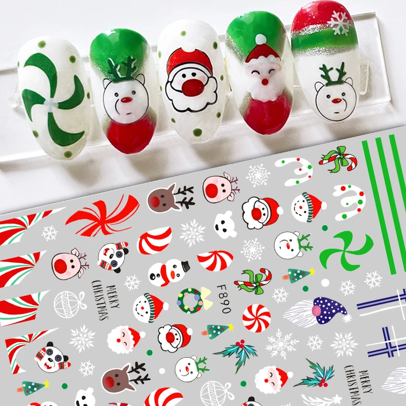 

Christmas Nail Art Sticker 3D Sliders Santa Claus Snowman Snowflake Decals Nails Decorations Stickers For Manicure Accessories