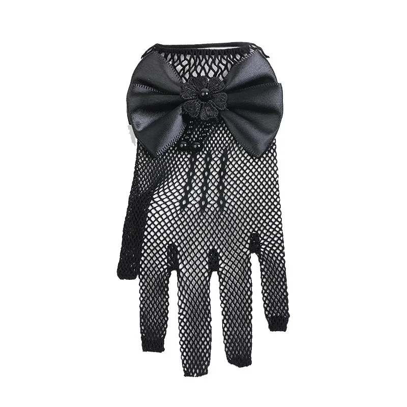 Kids Party Lace Pearl Fishnet Gloves Communion Flower Girl Party Gloves Children's Glove High Elasticity Mesh Bow Gloves