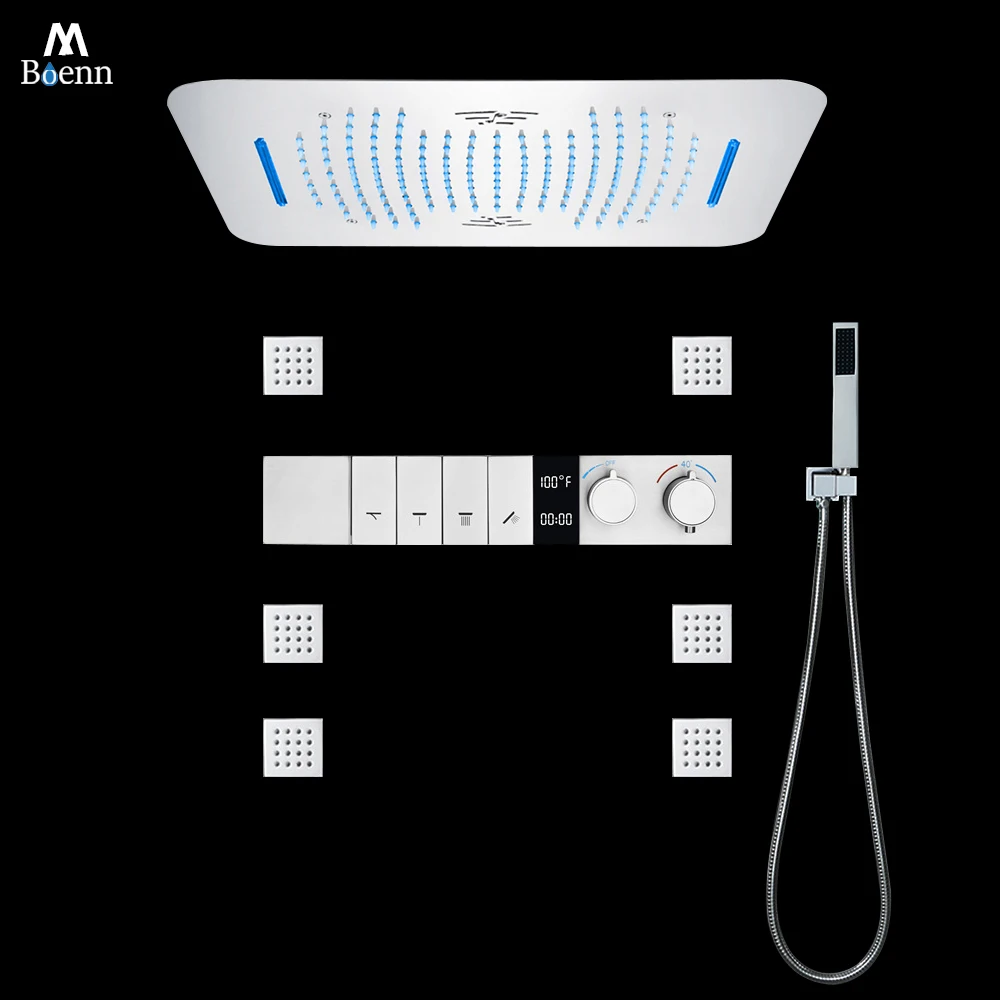 M Boenn Push ปุ่ม Typ ฝักบัวระบบชุดห้องน้ํา Fuacet สมาร์ทจอแสดงผลอุณหภูมิ Thermostatic Mixer ฝังหัวฝักบัว LED 1