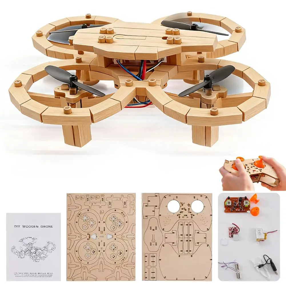 원격 제어 드론이 포함된 목재 조립 DIY 쿼드콥터 교육용 물리학 공학 모델 퍼즐 조립 장난감 모델