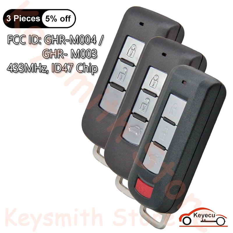

KEYECU 2 3 4 кнопки 433 МГц ID47 чип для Mitsubishi Pajero Sport L200 Montero Lancer Auto дистанционный смарт ключ-брелок, M003