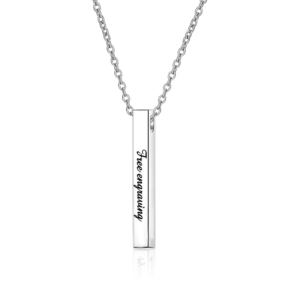 Custom Personalized Vertical bar silver Necklace Engraved Date Name Pendant Necklace Women