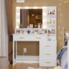 Makeup Vanity with Lights, Vanity Desk with Charging Station, White Vanity Table with 10 Light Bulbs Mirror & 3 Lighting Modes 4