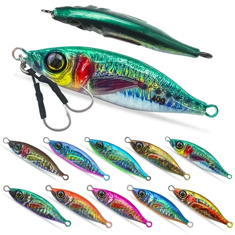 

YUSUPKOO-Speed Falling Fast Sinking Vertical Jigs, Luminous Hard Metal Casting Jig Lure, Assist Hooks, 40g, 1Pc