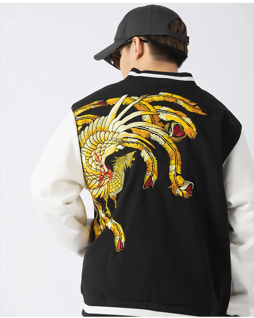 Phoenix bestickter Wildledermantel für Herren, Herbst und Winter, Oversize-Chic-Baseballjacke, Herren-Vintage-Jacke, Top, Hip-Hop-Streetwear, Z1A1 – Detail 5