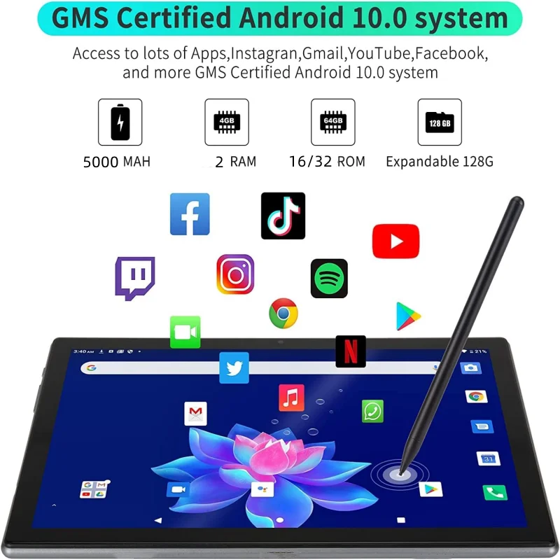 Hot Sales 10.1 INCH Android 9.0 WIFI Tablet 2GB RAM 32GB ROM RCT Dual Camera Quad Core 1280*800 IPS Screen 5000mAh Battery 2