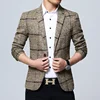 Autumn Men's Plaid Single Western-style Blazer Slim Fit Korean Youth Fashion Solid Color Simple Style Casual Wedding Suit 2