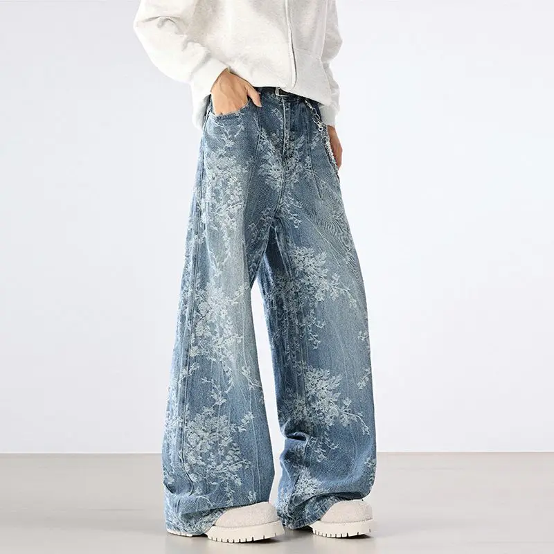 Embroidered Retro Wide-Leg Jeans, Autumn Winter Collection