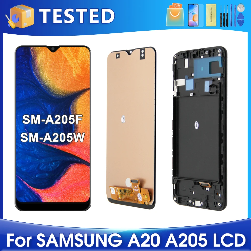 ЖК-дисплей 6,4 'A20 для Samsung A205F A205G A205W A205U A205S, дисплей с сенсорным экраном и дигитайзером в сборе, замена