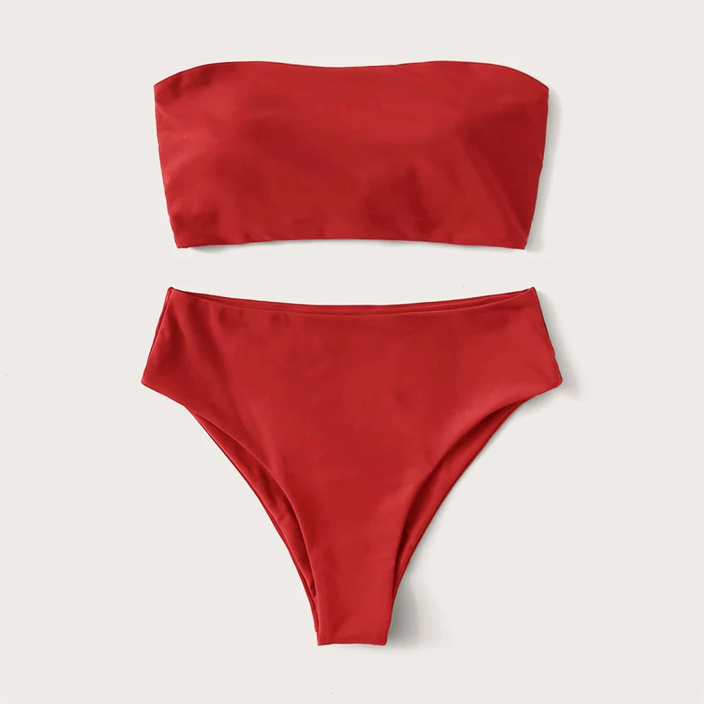 Swimsuit 2022 New Summer Western Solid Color Sexy Bikini One Shoulder Strapless Top Split Two-piece Female Beachwear Swimwear