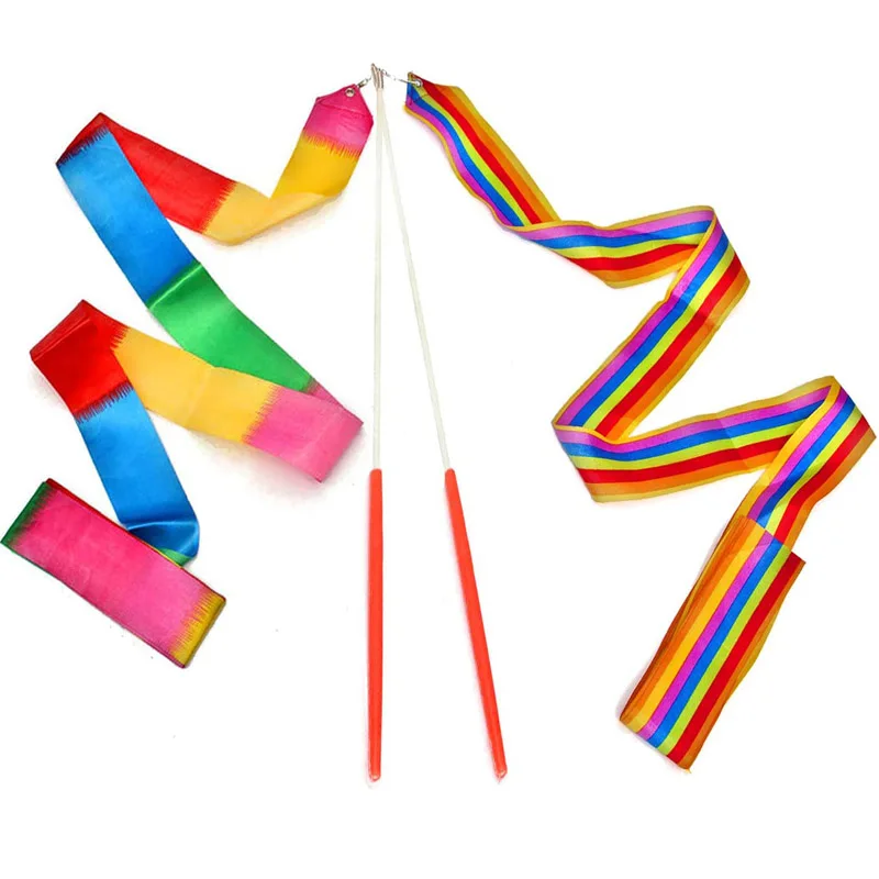 

2Pcs 4M Rhythmic Gymnastics Dance Ribbons On Stick Rainbow Streamers Party Games For Adults Children Juguetes Divertidos