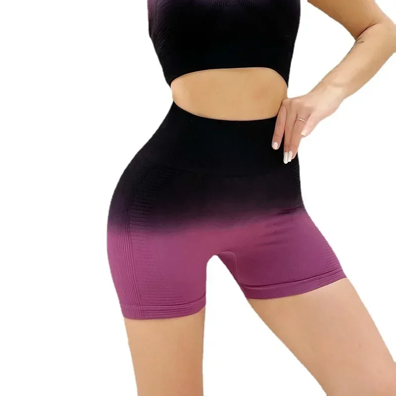 

Sweat-absorbing Breathable Fitness Pants Hip Lifting Tight Fitting High Waist Quick Drying Exercise Shorts Gradient Yoga Shorts