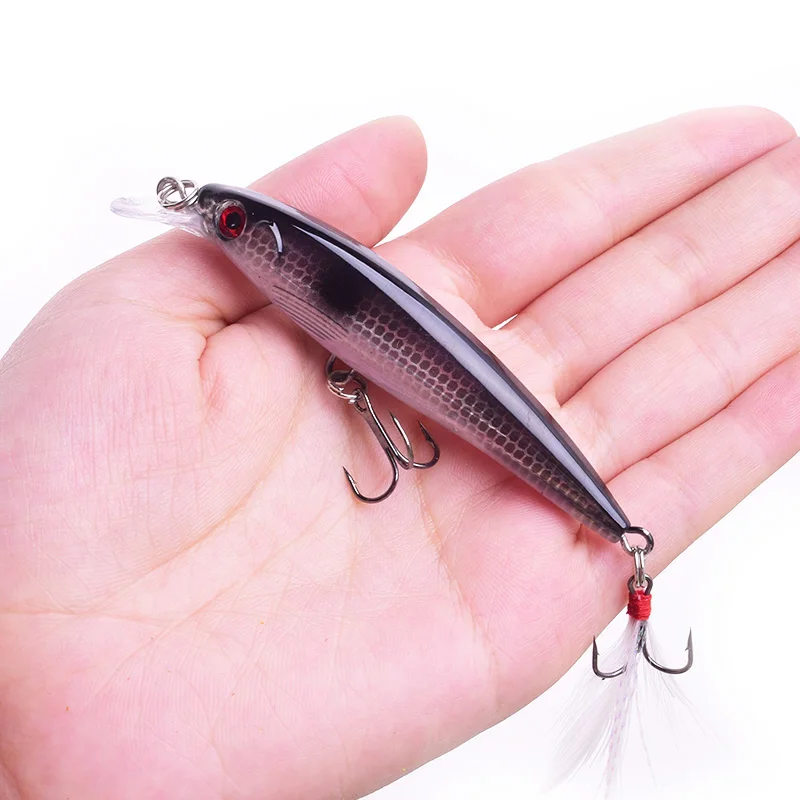 Fishing Bait 7.2g 9cm Minnow Fishing Lure Bionic 3D Eyes Laser Hard  Artificial Bait with Feather Fish Lures Sea Fishing Bait Fishing Hooks