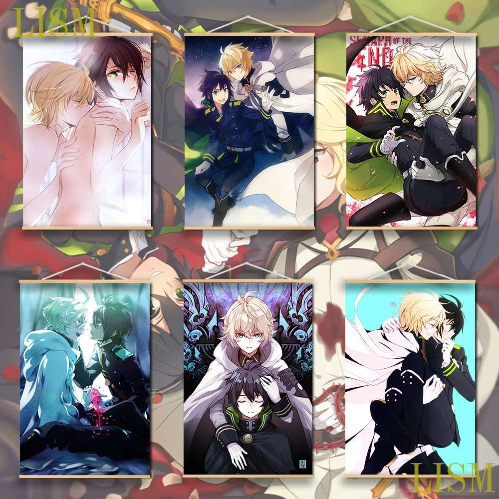 

Seraph of the end Mikaela Hyakuya x Yuichiro Hyakuya Anime Poster manga picture with solid wood hanging scroll canvas painting
