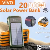 VIVO 200000mAh Large Capacity Solar Power Bank 4 in 1 Built in Cable Fast Charging Digital Display Battery LED Light For iPhone