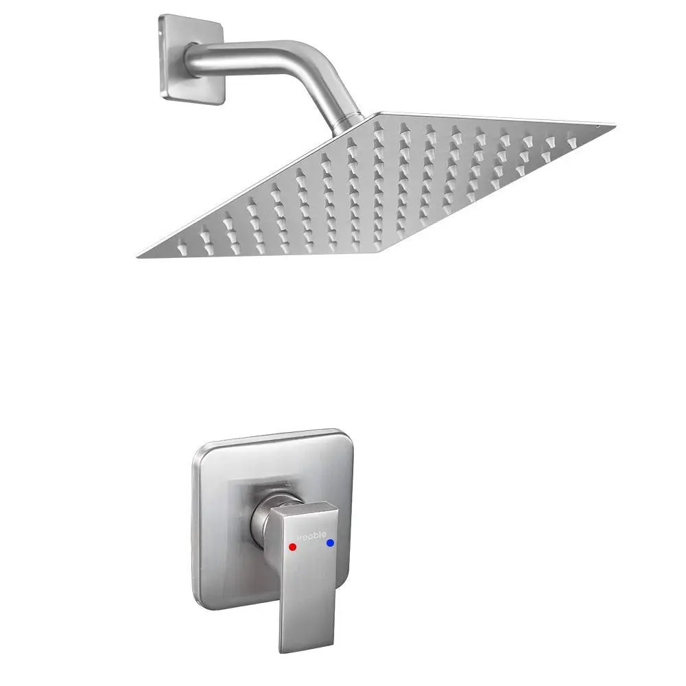 

Brushed Nickel Rainfall Shower Faucet Set - Complete Bathroom System with Function Trim Kit and Rough-in Valve