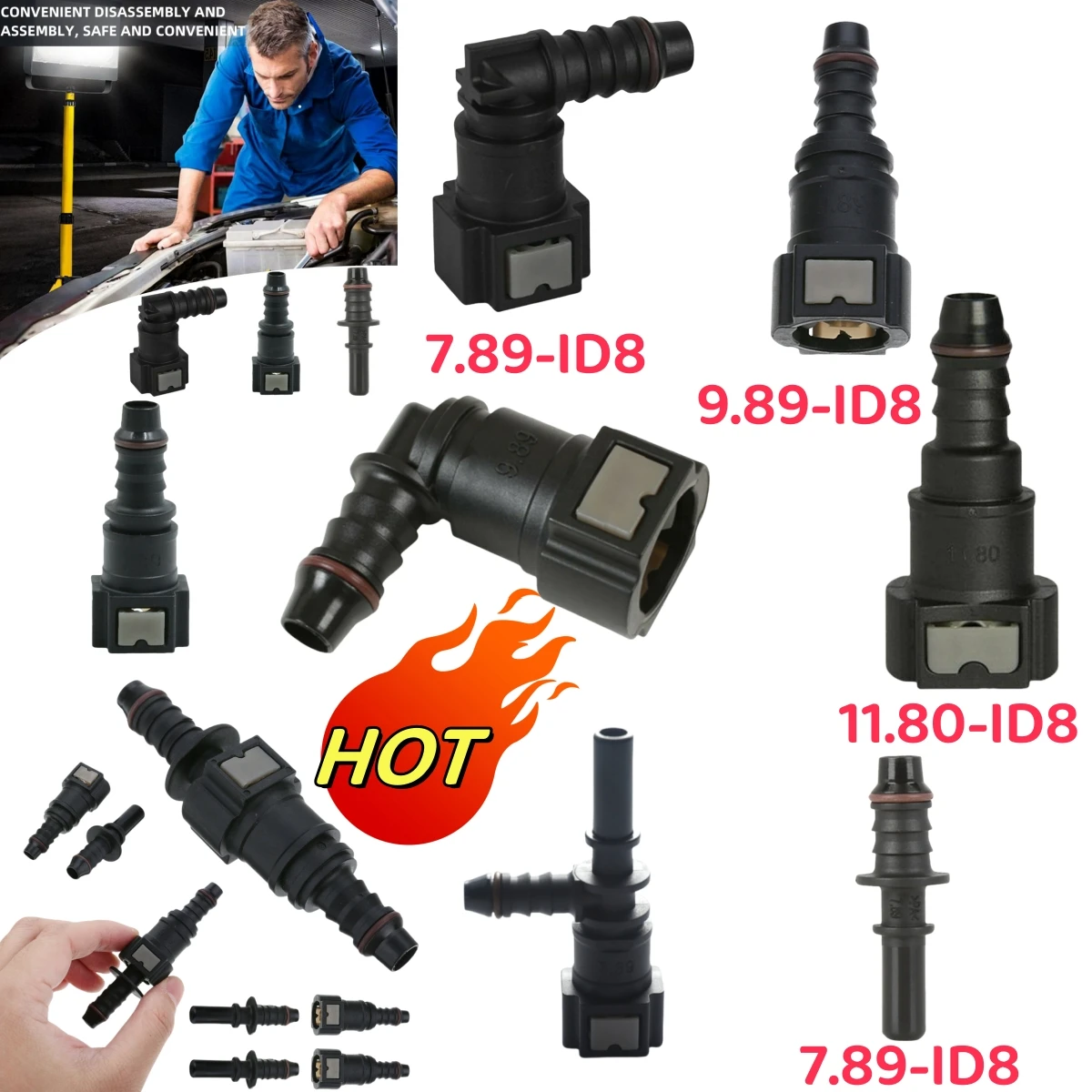 Car Fuel Line Coupler Hose Quick Connect ID8 7.89 9.89 11.8 Rubber Nylon Oil Line Pipe Adapter Disconnect Release Hose Connector