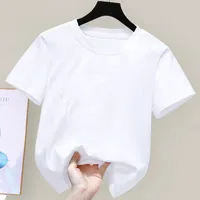 180gsm tissu 100% coton enfants garçon fille T-Shirt 2024 nouveau été femmes à manches courtes T-Shirt Style mignon blanc couleur unie hauts 1