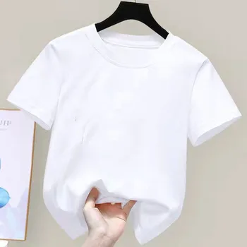 180gsm Fabric 100% Cotton Children Boy Girl T shirt 2024 New Summer Women Short Sleeve T-Shirt Cute Style White Solid Color Tops 1
