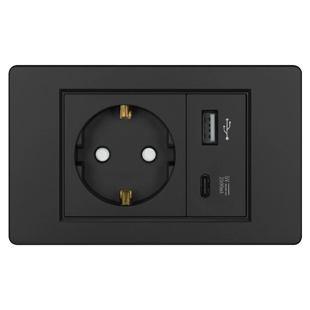 Bloc mini 2 prises USB rond noir