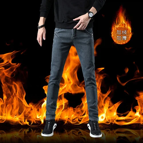 

2023 New KOLMAKOV Brand Men Jeans High Quality Long Thickenig Jeans Warm Soft Men Jeans Slim Winter Pants for Men Denim Trousers