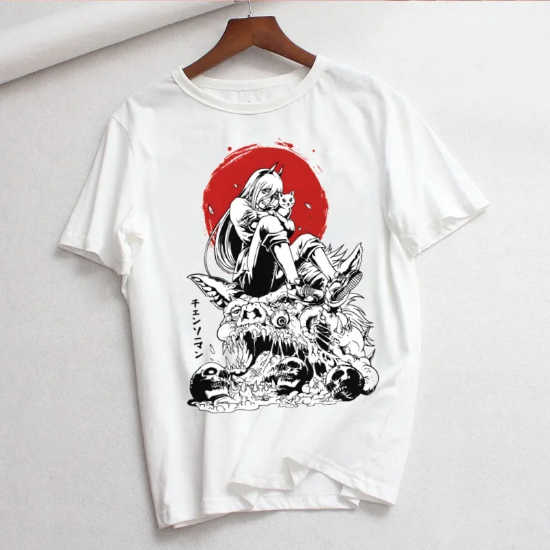Pochita Makima Denji Aki Power Frauen Sommer Kurzarm Mode Druck Dame T-shirts Top T Shirt Damen Weibliche T T-Shirt – Detail 4