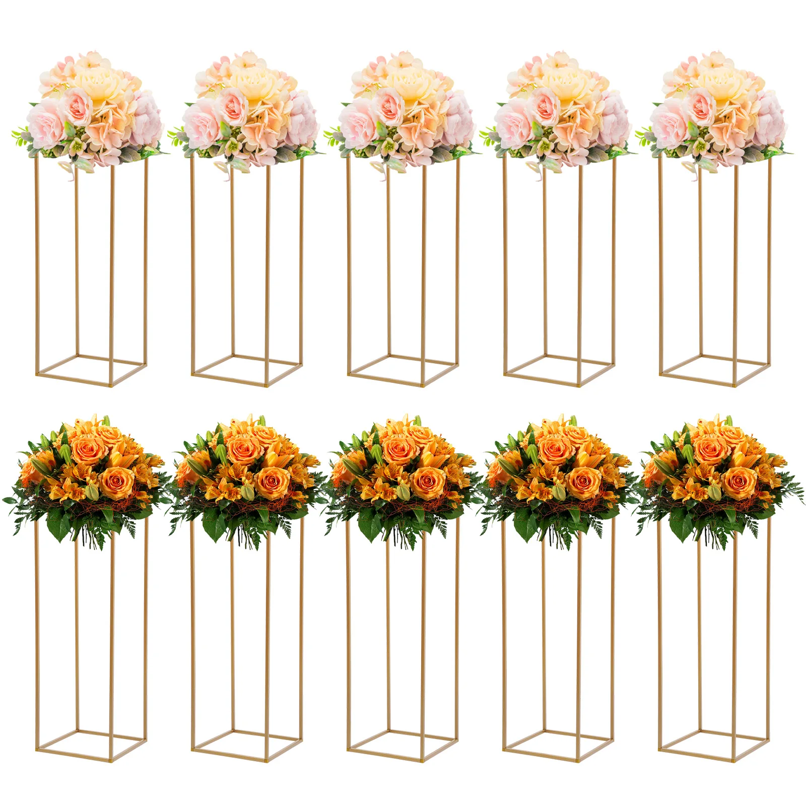 10PCS Gold Wedding Flower Stand Metal Vase Column Geometric Centerpieces Rectangular Flower Display Rack for Wedding Party