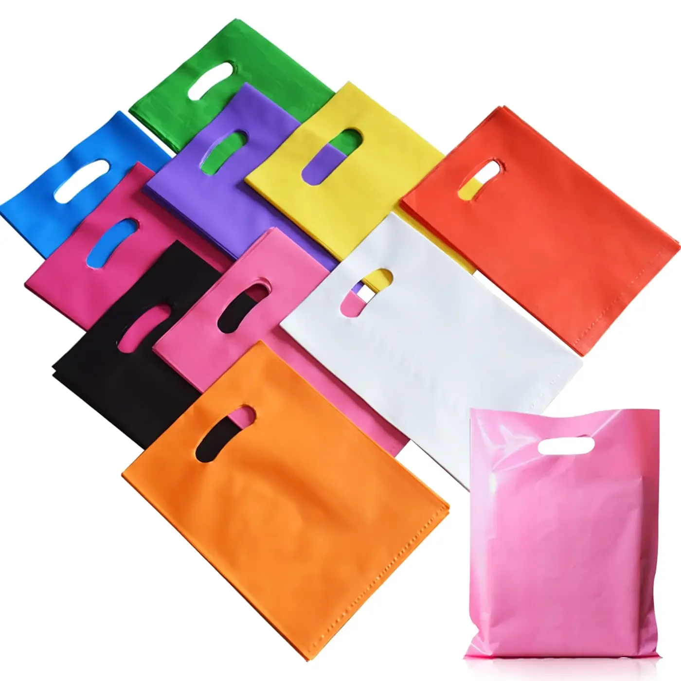 50/100PCS Plastic Gift Bags Colorful Clear Plastic Bag With handle Party Supplies Christmas Candy Pouch Small Party Favor Bags