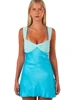 Mozision Patchwork Sleeveless Sexy Mini Dress For Women Robe Satin Strapless Backless Lace-up High Waist A-line Club Dress 3