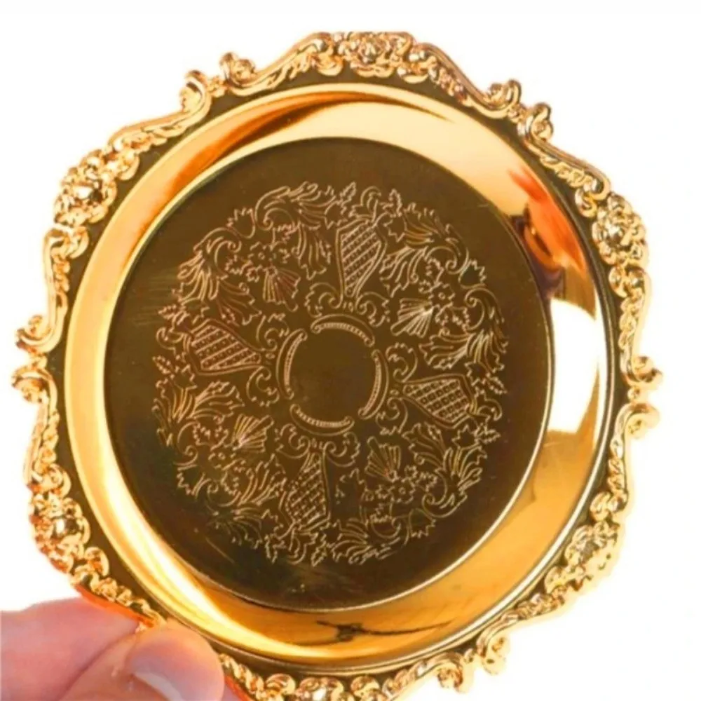 Retro Golden Silver Cake Tray Round Desktop Jewelry Storage Tray Fruit Snack Plate Party Decorative