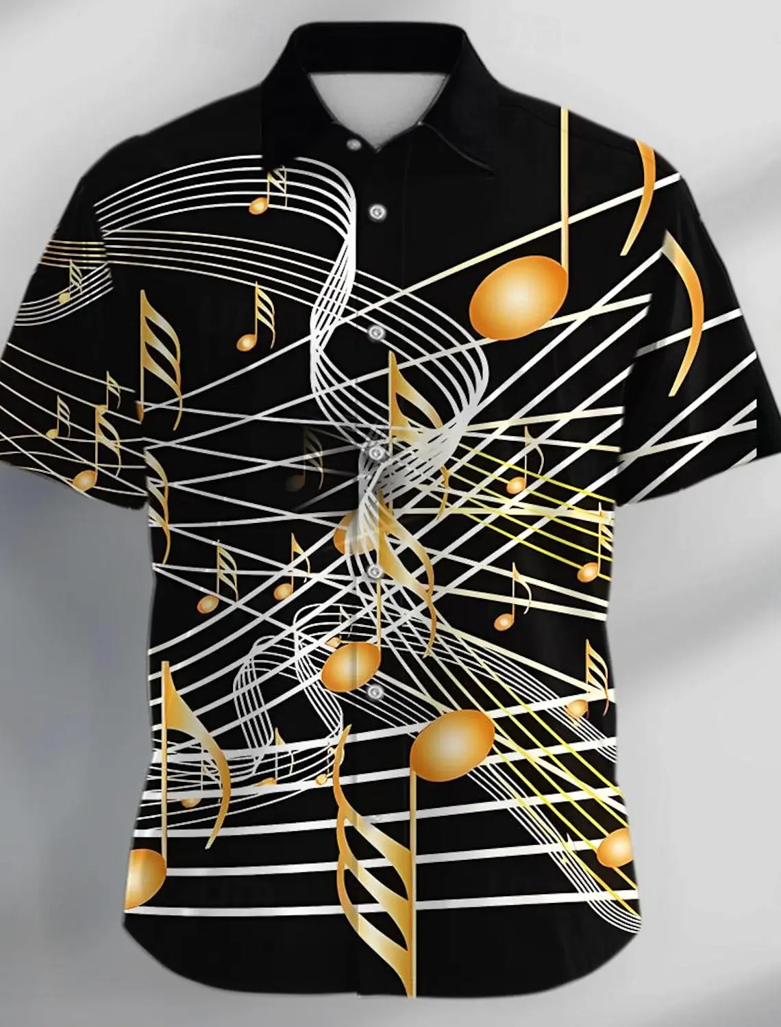 Musical Notes Vintage Casual Men's Shirt Button Up Shirt Party Evening Daily Vacation Summer Short Sleeve tops Polyester Shirt 4
