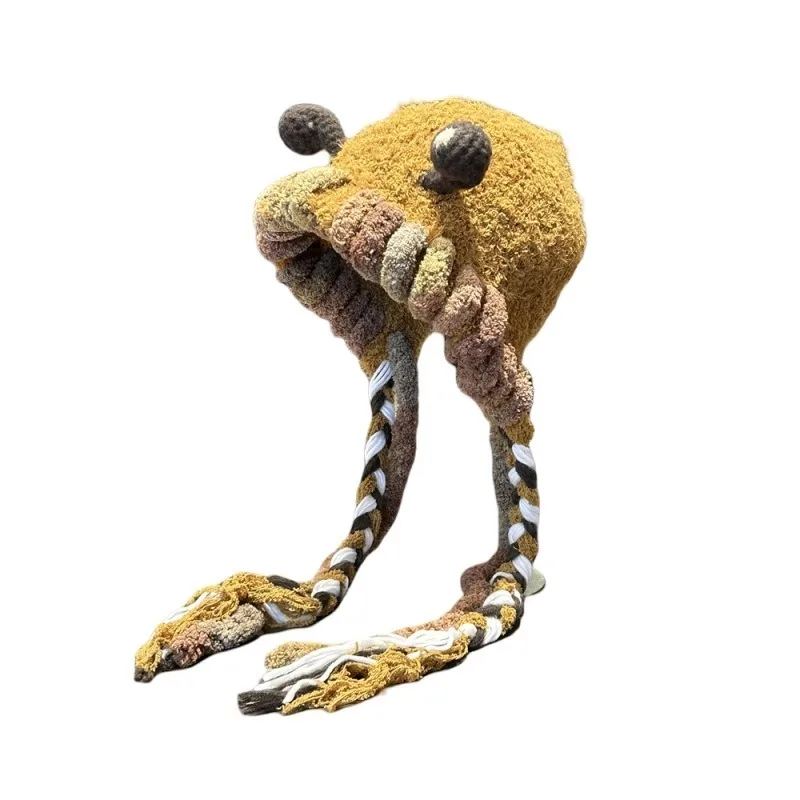 Cute Cartoon Little Monster Plush Women's Hat for Autumn and Winter Thick Warm Riding, Windproof, Creative and Beautiful Winters