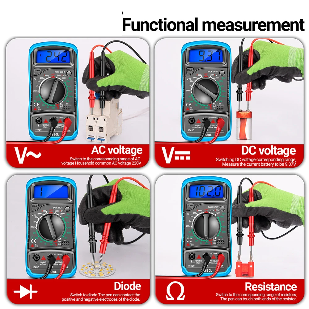 XL830L Digital Profissional Multimeter Electric Voltmeter Ammeter AC DC Voltage Tester high-precision Tester Electrician Tools