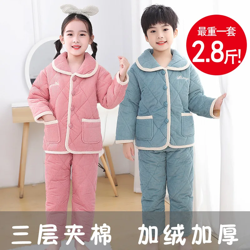 

Kid Flannel Pajama Sets Boys Girls Autumn Winter Thicken Warm Home Wear Turn-down Collar Comfortable Sleeping Clothing Two-piece