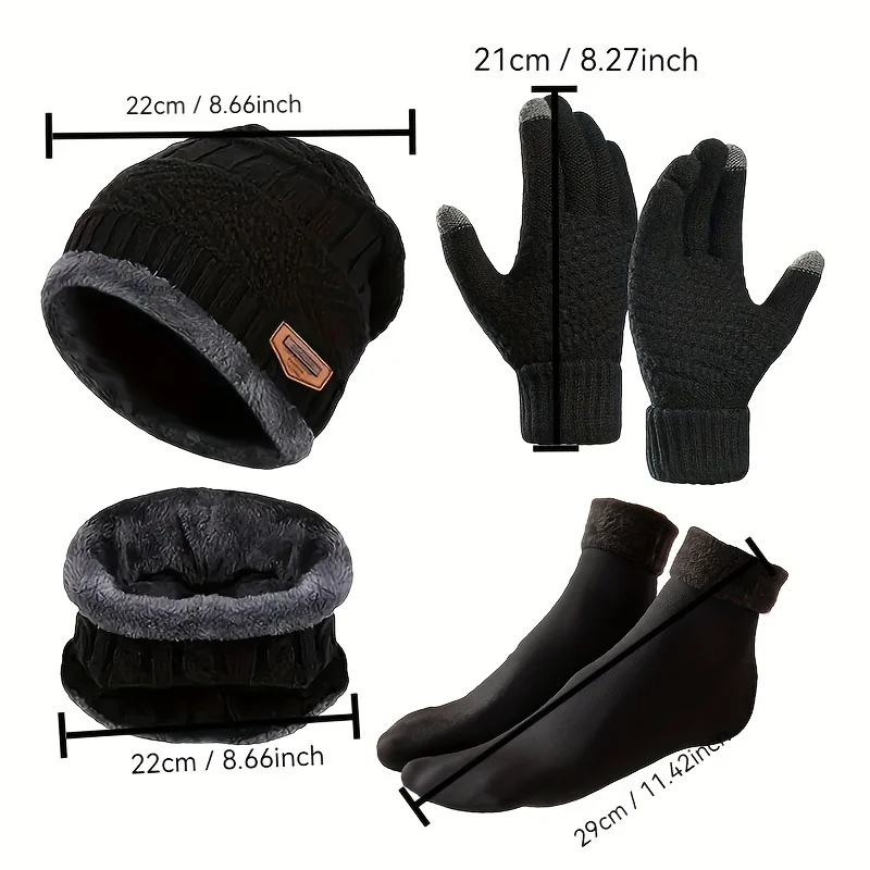 1Set Winter Warm Set: Hat, Scarf, Gloves, Socks, Unisex, Fashion Warm Neck for Winter, Warm Finger Gloves