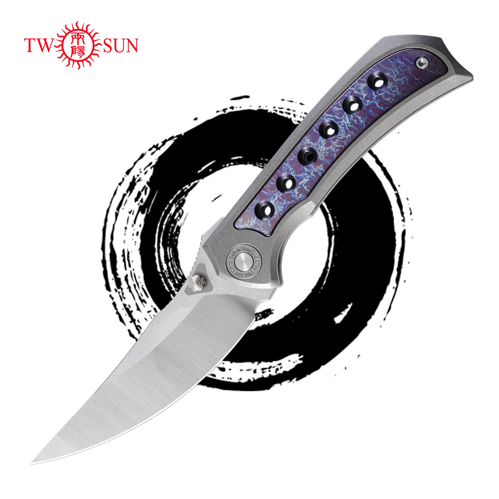 

TWOSUN TS400 Folding Knife D2 Trailing Point Blade Titanium Handle Hunting Camping Tactical Survival Outdoor for Men Persian