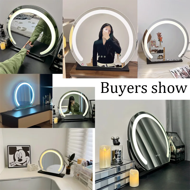 Makeup Mirror Vanity Mirror Lights Smart Touch 3 Colors Dimmable Tabletop 360 &deg; Rotation