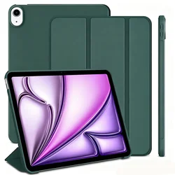 Slim Translucent Back Tri - Fold Stand Tablet Case with Pen Charging and Auto Wake/Sleep Functionality for iPad Pro 13 2025 (Green)