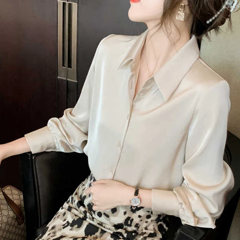 

Chiffon Long Sleeve Office Outfits Work Women's Shirts and Blouses Clothing Solid Color Spring Formal Top for Woman Ladies S45