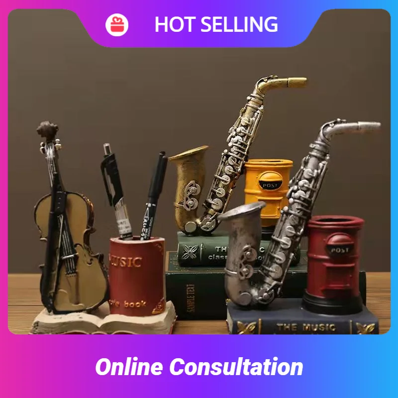 

New Retro saxophone makeup office pen holder stationery organizer for cosmetics Pencil cases stands home office storage Shelving